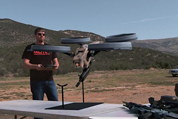 Charlene, the remote controlled quad-rotor flying machine gun Charlene, the remote controlled quad-rotor flying machine gun
